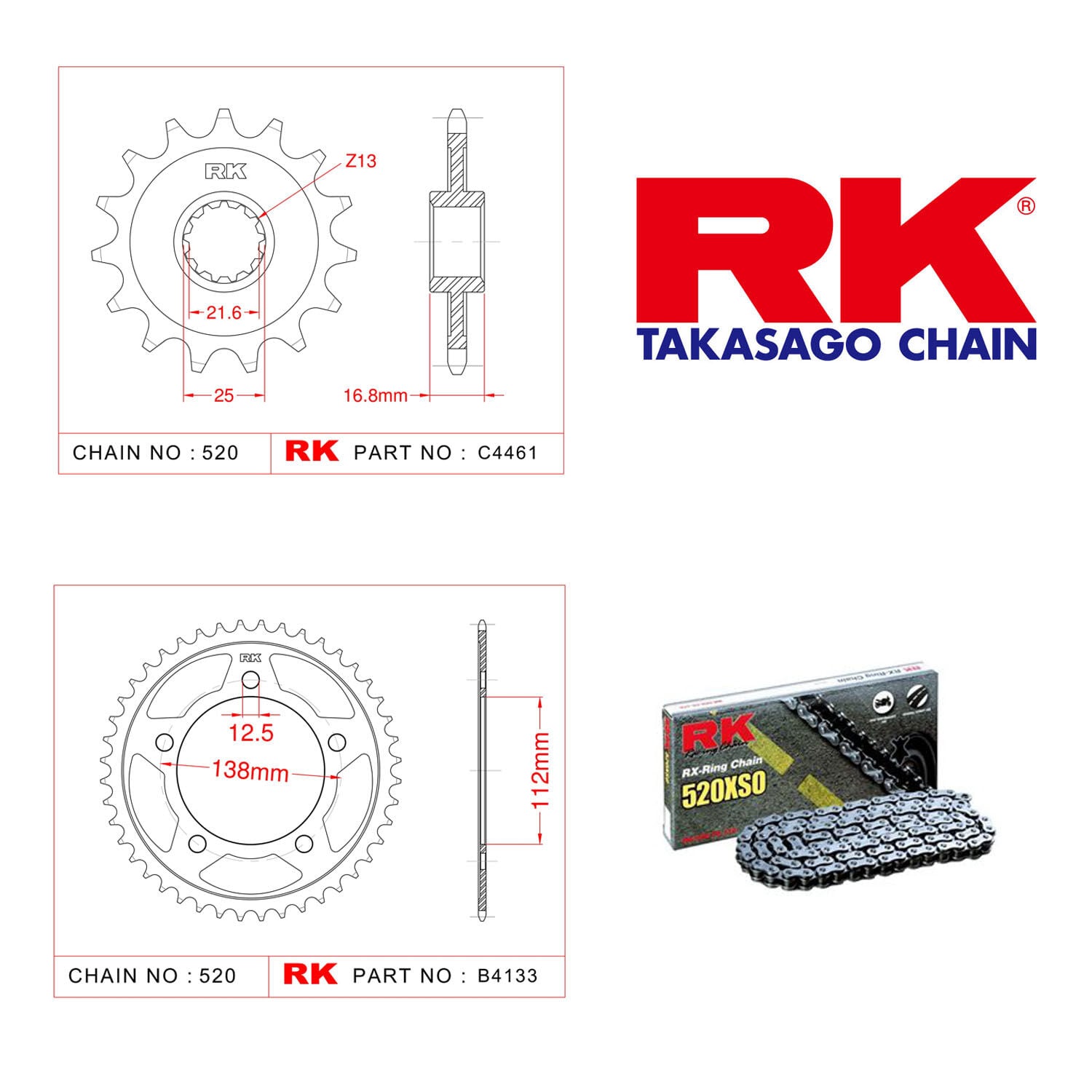 Honda NC 700 D INTEGRA Rk X-ring Zincir Dişli Set 520 XSO 16/39T