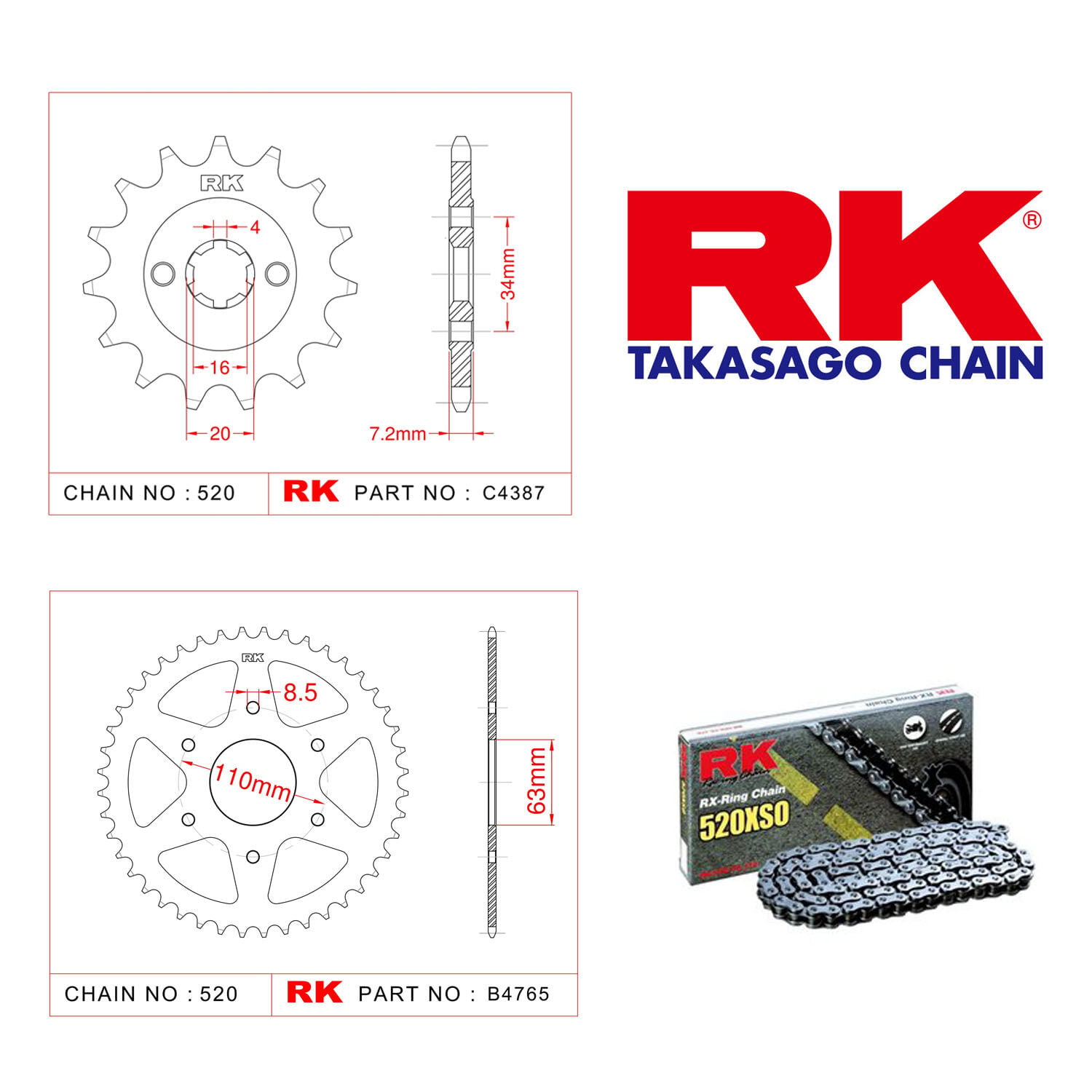 Ktm DUKE 125 Rk X-ring Zincir Dişli Set 520 XSO 14/45T